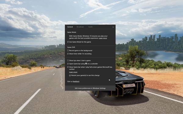 Window game mode in game settings