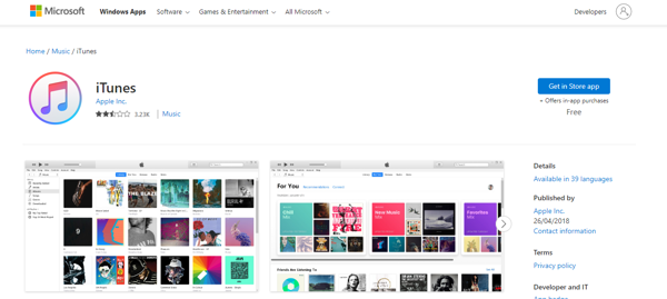 Apple iTunes For Windows In Microsfot Store