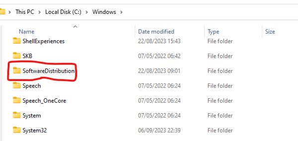 SoftwareDistribution inside the c drive on windows