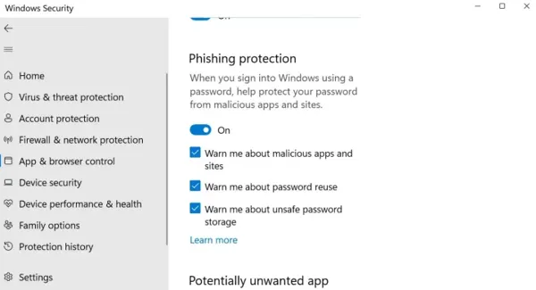 Windows 11 22H2 enhanced phishing protection