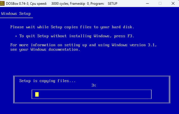 Windows 3.1 installing on Dosbox