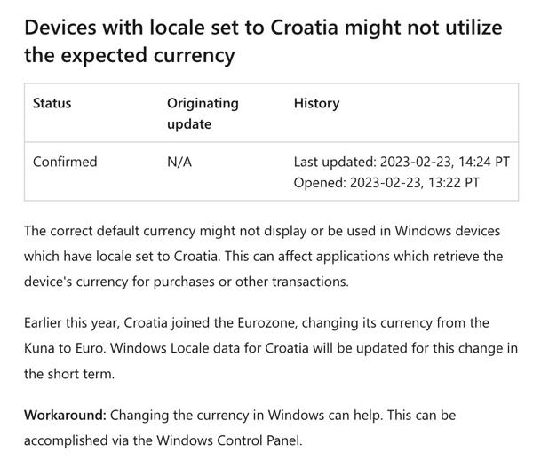 Windows PC Set To Locale Croatia Might Not See The Expected Currency