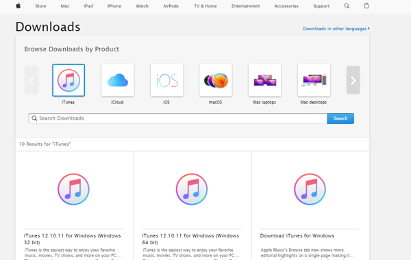 downloading the official windows itunes software from apple website