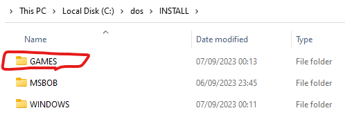 games folder in dosbox