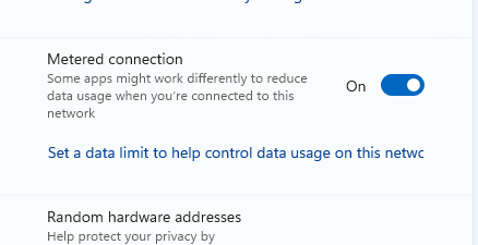 metered connection enabled in windows