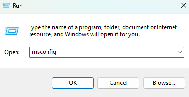 msconfig in the run window