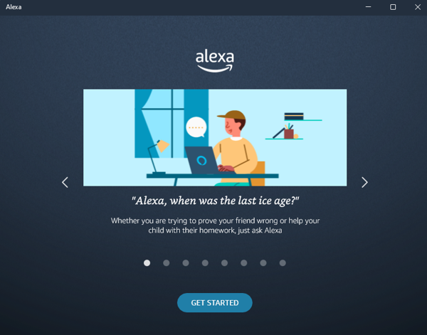 windows 10 alexa app welcome screen